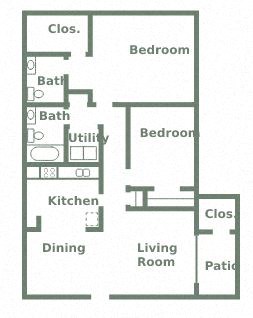 Floor plan for Two Bedroom One and a Half Bath